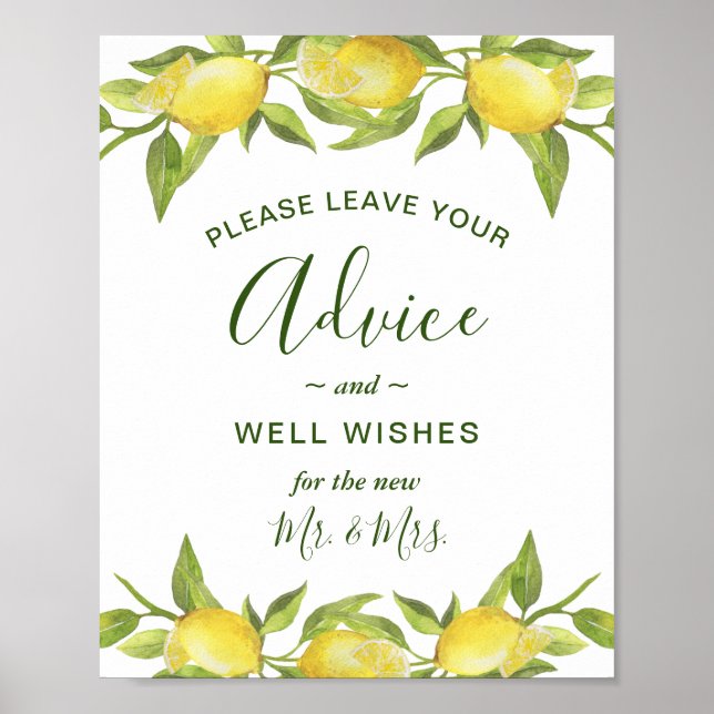 Affiche Pancarte Conseils Chic et Vœux de Fleurs de Citron (Devant)