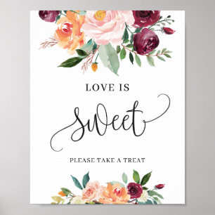 Affiche Pancarte d'amour floral orange Burgundy Blush est 