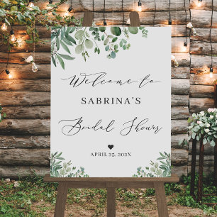 Affiche Pancarte de Baby Shower aux Feuilles d'Eucalyptus