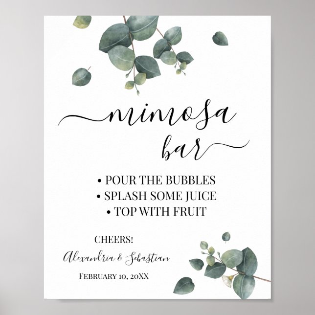 Affiche Pancarte de Baby Shower de Mimosa de verdure d'euc (Devant)