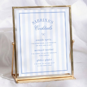 Affiche Pancarte de bar à cocktails rétro à rayures bleues