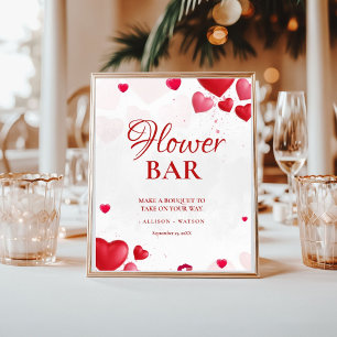 Affiche Pancarte de bar à fleurs rose cœur Saint-Valentin