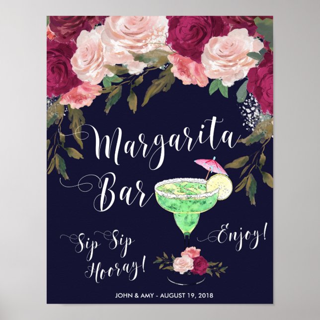 Affiche Pancarte de bar à Margarita mariage marine fleurs  (Devant)