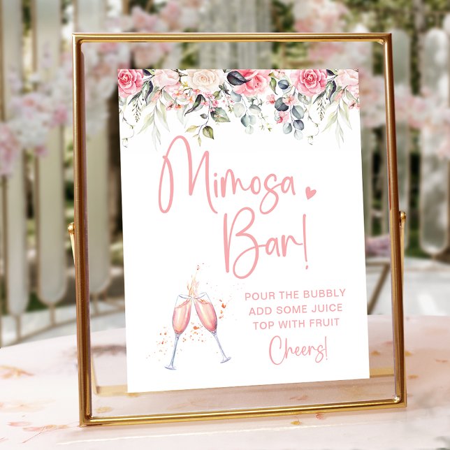 Affiche Pancarte de bar à Mimosa de mariage floral rose ca (Créateur téléchargé)