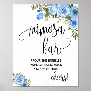 Affiche Pancarte de bar à Mimosa Fleurs Bleues Mariage de 