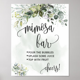 Affiche Pancarte de bar à Mimosa mariage de la mariée euca
