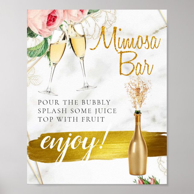 Affiche Pancarte de bar à Mimosa pour mariage avec feuilla (Devant)