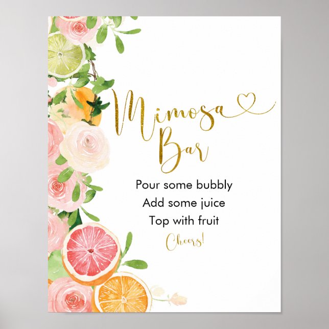 Affiche Pancarte de bar à mimosa pour mariage de pamplemou (Devant)