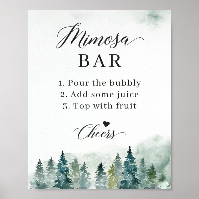 Affiche Pancarte de bar à Mimosa pour mariage - Pins hiver (Devant)