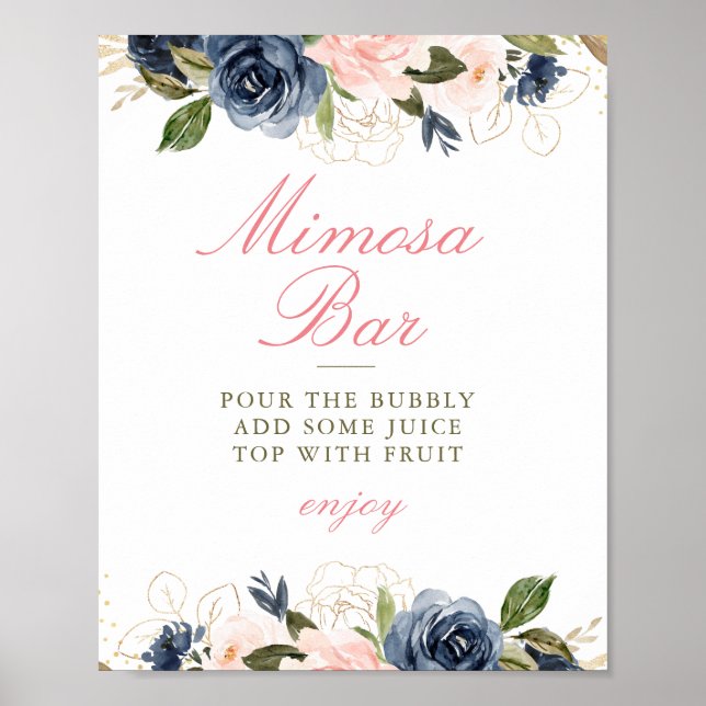 Affiche Pancarte de bar à mimosa pour une baby shower rose (Devant)