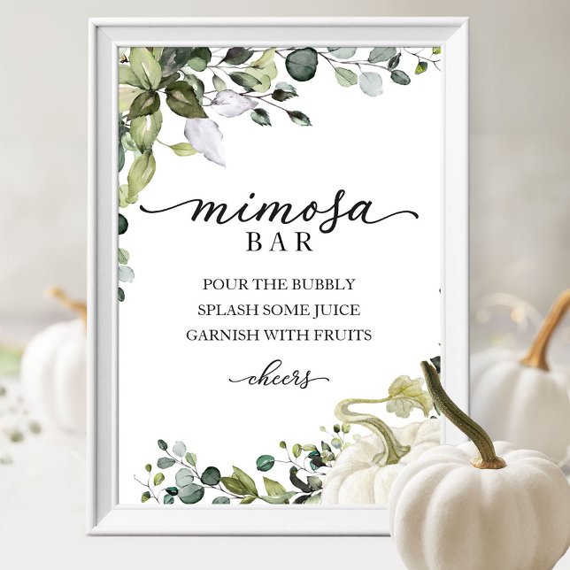 Affiche Pancarte de bar à mimosas avec verdure pour Baby S (Créateur téléchargé)