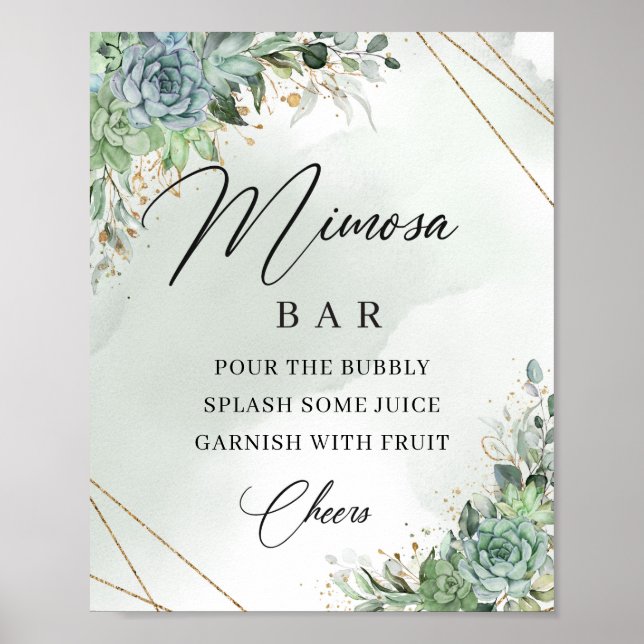 Affiche Pancarte de bar au succulent boho eucalyptus or mi (Devant)