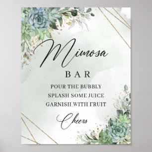 Affiche Pancarte de bar boho succulentes eucalyptus or mim