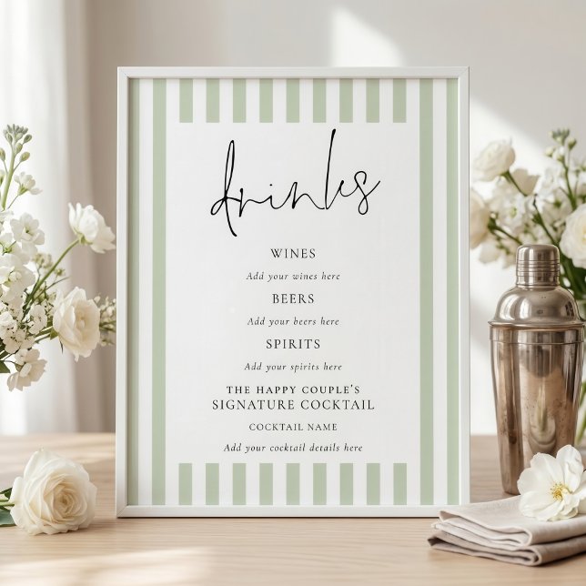 Affiche Pancarte de bar de boissons de mariage à rayures v (Créateur téléchargé)
