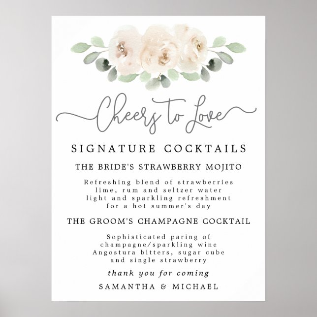 Affiche Pancarte de bar de mariage pour cocktails botaniqu (Devant)
