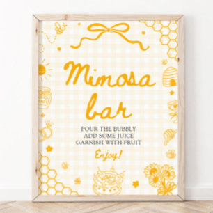 Affiche Pancarte de bar Mimosa abeille à carreaux jaunes