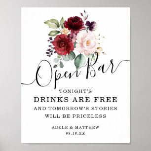 Affiche Pancarte de bar ouvert Bouquet de teinte rose burg