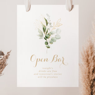 Affiche Pancarte de bar ouvert de mariage en vert sauge eu