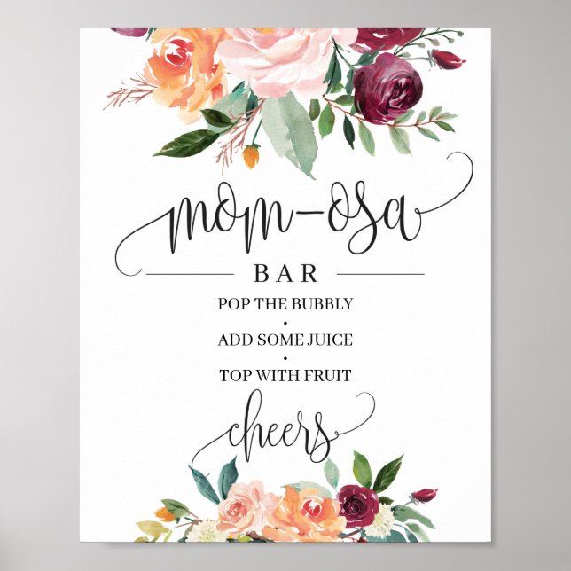 Affiche Pancarte de bar pour maman avec des fleurs orange  (Devant)