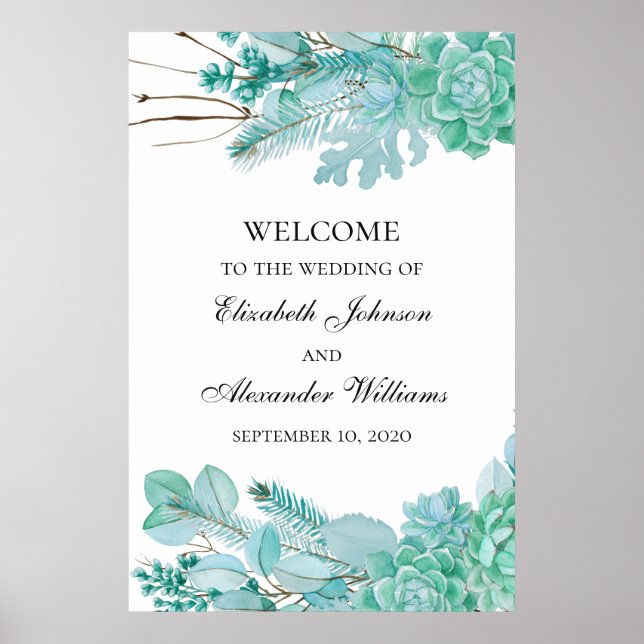 Affiche Pancarte de bienvenue aux succulentes. Fleurs de m (Devant)