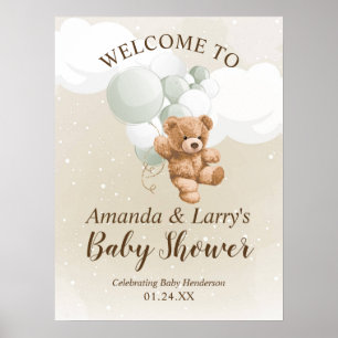 Affiche Pancarte de bienvenue avec un ours en peluche et d