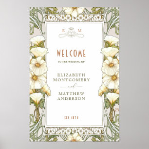 Affiche Pancarte de bienvenue Calla Lily Art Nouveau Vinta