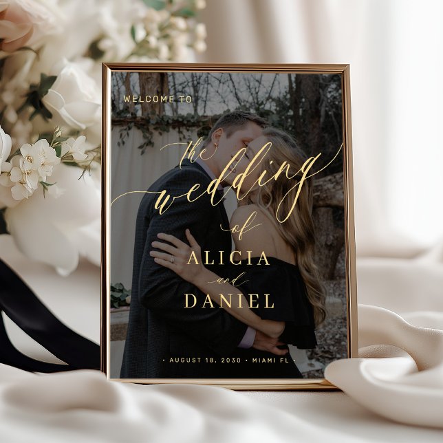 Affiche Pancarte de bienvenue de mariage à l'écriture doré (Créateur téléchargé)