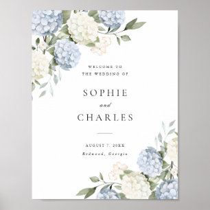 Affiche Pancarte de bienvenue de mariage à l'hydrangea ble