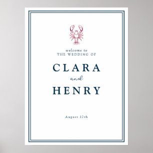Affiche Pancarte de bienvenue de mariage au homard preppee