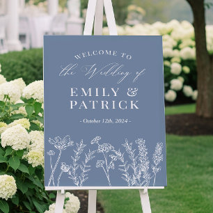 Affiche Pancarte de bienvenue de mariage aux fleurs sauvag