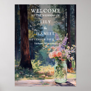 Affiche Pancarte de bienvenue de mariage avec jarre de maç