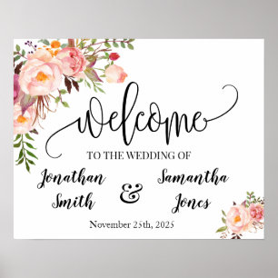 Affiche Pancarte de bienvenue de mariage bohème chic affic