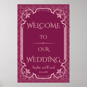 Affiche Pancarte de bienvenue de mariage Chic Cooper Rose