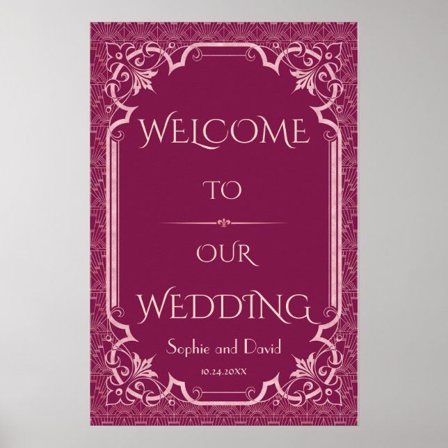 Affiche Pancarte de bienvenue de mariage Chic Cooper Rose  (Devant)