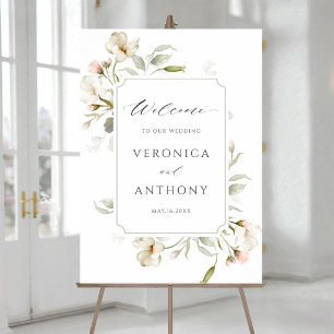 Affiche Pancarte de bienvenue de mariage élégante florale 