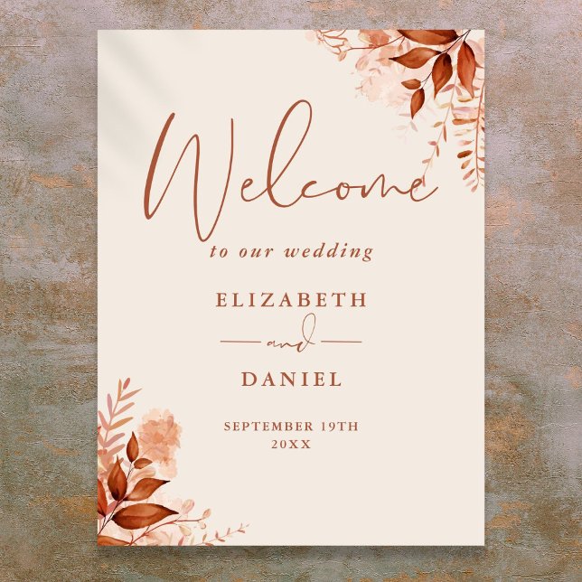 Affiche Pancarte de bienvenue de mariage floral rustique d (Autumn Fall Rustic Floral Wedding Welcome Sign)
