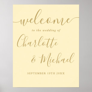 Affiche Pancarte de bienvenue de mariage jaune bouton d'or