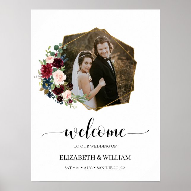 Affiche Pancarte de bienvenue de mariage photo floral Bour (Devant)