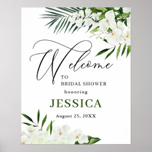 Affiche Pancarte de bienvenue Élégante Orchidée Blanche po