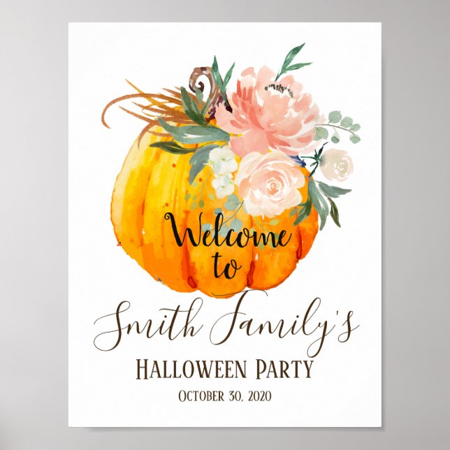 Affiche Pancarte de bienvenue Halloween, citrouille (Devant)