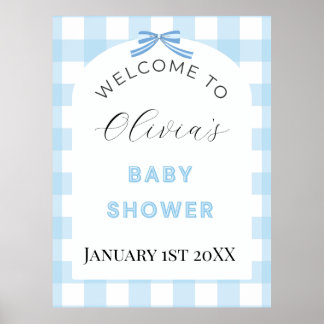 Affiche Pancarte de bienvenue pour Baby Shower à carreaux