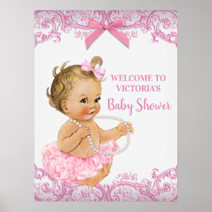 Affiche Pancarte de bienvenue pour Baby Shower fille avec 