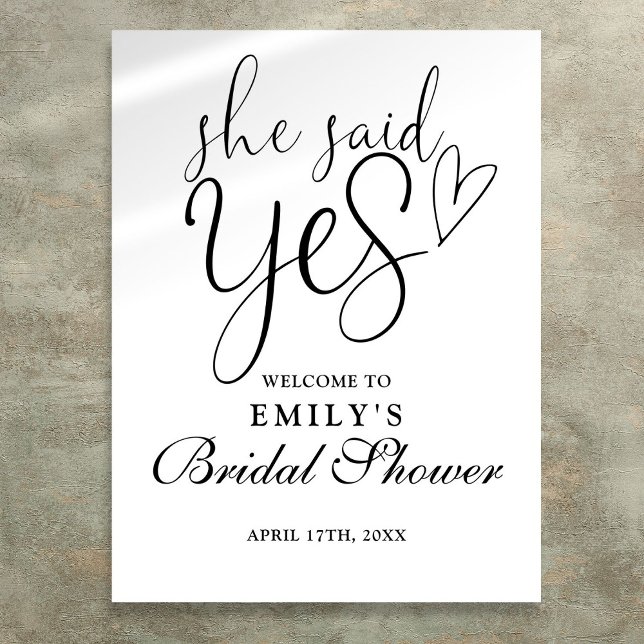 Affiche Pancarte de bienvenue pour enterrement de vie de j (She Said Yes Bridal Shower Welcome Sign)