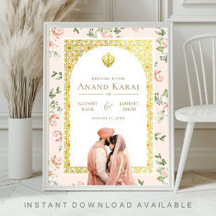 Affiche Pancarte de bienvenue pour mariage sikh Anand Kara