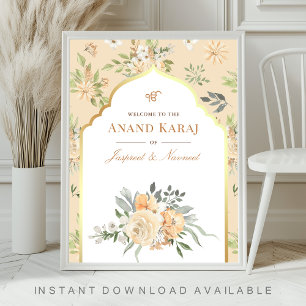 Affiche Pancarte de bienvenue pour mariage sikh Anand Kara