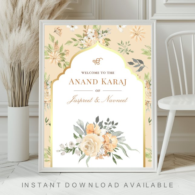 Affiche Pancarte de bienvenue pour mariage sikh Anand Kara (Créateur téléchargé)