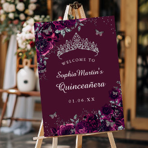 Affiche Pancarte de bienvenue pour Quinceanera Rose Bourgo