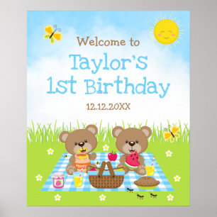 Affiche Pancarte de bienvenue pour un anniversaire bleu pi