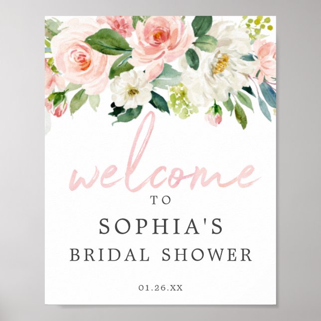 Affiche Pancarte de bienvenue pour un mariage floral rose  (Devant)