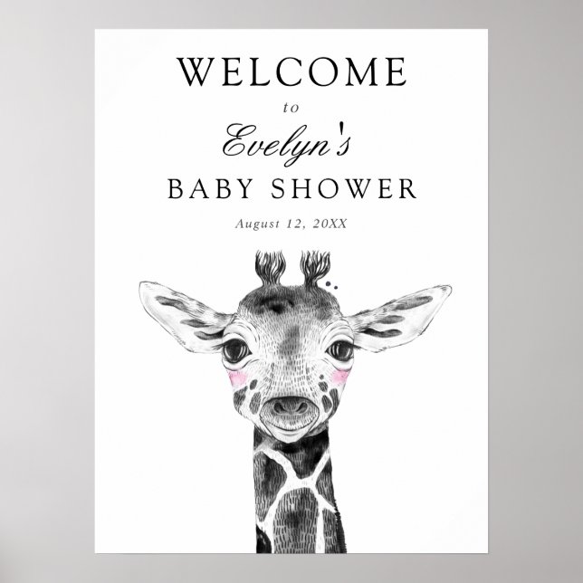 Affiche Pancarte de bienvenue pour une baby shower Girafe (Devant)